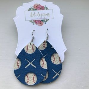 Baseball patterned leather earrings